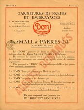 GARNITURES DE FREINS ET EMBRAYAGES / DON / FRICTION FABRICS / TARIF 1927 VOITURE
