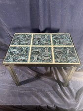 Vintage table basse style vallauris carrelages bleus à motifs structure acier