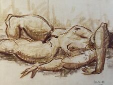 Beau Nu Dessin Contemporain 1980 Fusain Femme Nue Art Erotique Papier Jambe