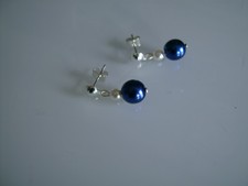 Boucles d'Oreilles à clous Mariée Mariage Soirée perle Bleu Marine /Blanc/Ivoire