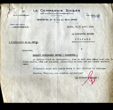 PARIS (I°) MACHINES à COUDRE "SINGER" Lettre en 1940
