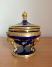 Bonbonnière Boite vide poche faïence bleue Cobalt Gustave Asch Sainte Radegonde