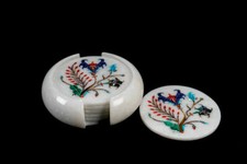 Marbre Coaster Set Incrustation Art Pietra Dura Demi Précieux Pierre Artisanat À