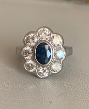 2963- Bague Fleur Or Gris Saphir Diamants 1,50 Ct
