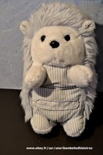 VINTAGE Doudou Peluche Hérisson Bleu Raye TARTINE ET CHOCOLAT