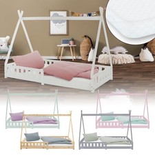 Lit d'enfant Tipi antichute aspect maison avec/sans matelas 200x90 cm á choix