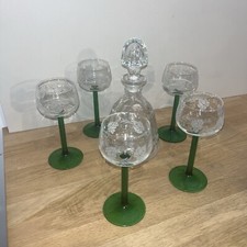 Carafe 5 verres À Pied Vert Verres À Vin Blanc Alsace Motifs Grappes De Raisin