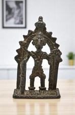 Laiton Antique Tribal God Figurine Original Old Main Crafted Fin Gravé