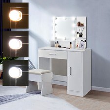 Meuble de maquillage coiffeuse en MDF avec miroir tiroir et guirlande LED blanc