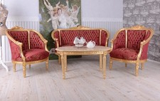 Ensemble de Sièges Baroque Rouge Meuble Assis Canapé Fauteuil Sofagarnitur