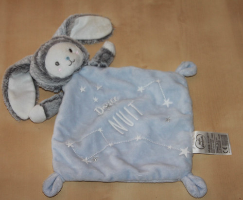 Doudou plat lapin gris blanc