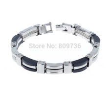 Bracelet Chaîne Lien Manchette 316L en Acier Inoxydable Et Caoutchouc Pour Homme