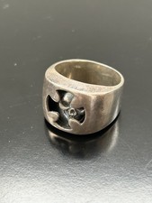 BAGUE ORUS BIJOUX ARGENT 925 TÊTE DE MORT ET CROIX T64 CHEVALIÈRE HOMME