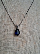 Collier Chaîne Argent Sterling Poinçonné 925 Pendentif Pierre Bleu Coleur Saphir