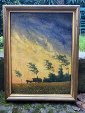 François Eugène ABT Retour des Champs en Alsace Ciel d'Orage hsc 27x35 cm