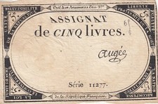 5 Livres - 10 Brumaire An II (31.10.1793) - Sign. Augée - Série 11277