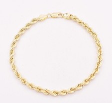 Hommes 5mm Entortillé Corde Bracelet Véritable 10K Jaune or Creux Cadeau Idéal