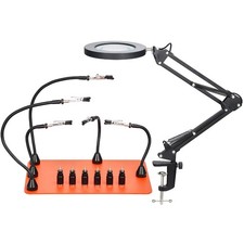Troisième Main Soudure Aide Soudage Magnétique 5 Bras avec Lampe Loupe 3X