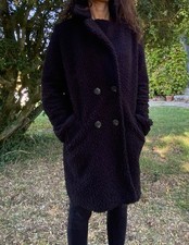 manteau ample en bouclettes noires taille 36 bon état