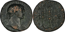 ROME - Dupondius - TRAJAN - 107 AD - Aigle légionnaire entre deux étendards