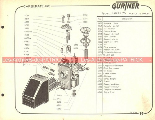 Fiche carburateur gurtner type - carburateur,