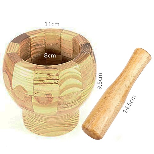 Mortier bois 11x9 5cmherbes - mortier,