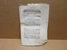 REVOLUTION bulletin des lois département  Nièvre An III dont chasse aux loups