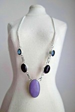 COLLIER pierre mauve violet  bleu & argent 925 Necklace NEW Superbe NEUF