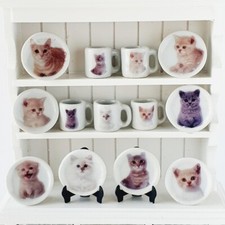 Miniatures assiettes en céramique tasse chats amoureux maison de poupée cuisi...