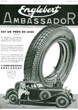 Publicité ancienne Englebert Ambassador  1935 issue de magazine