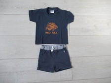 Tee-shirt poisson mer rouge + short bleu marine Obaïbi taille 18 mois