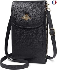 HNOOM Sac Téléphone Portable Femme Portefeuille en Cuir Véritable Petit Sac à Ba