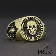 Y08 BAGUE CHEVALIÈRE EN ARGENT MASSIF 925K CRÂNE PERSONNALISÉ PLAQUÉ OR MAÇON...