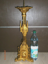 ANCIEN PIQUE-CIERGE  BRONZE doré/XIXè/H.55-62cm/3,7 KG/CHATEAU/EGLISE/RELIGIEUX