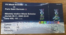 Ticket Billet Karte Mlada Boleslav Paris SG  PSG COUPE UEFA 30.11.06 C3 France