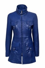 Manteau En Cuir Bleu Zippé
