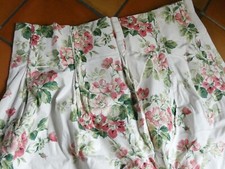 Joli PANNEAU RIDEAU tissu ameublement décor floral rose vert fond beige No1