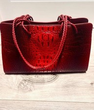 Ruby red crocodile embossed genuine leather Italian large handbag purse