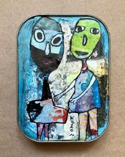 Art Singulier Art Brut-KALOU-Peinture/collages sur boite de sardines