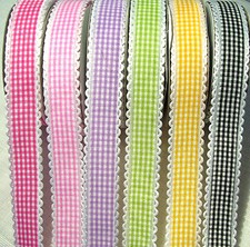 RUBAN GALON CARREAU VICHY FESTONNÉ DENTELLE ** 25 mm ** vendu au mètre