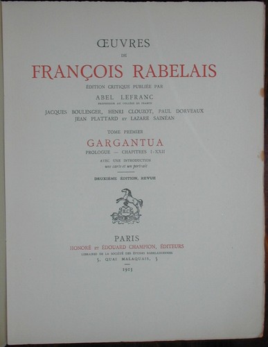 François rabelais gargantua - rabelais,
