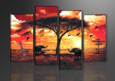 Tableau déco Afrique Nature éléphant 4 parties Image sur toile 130 x 80 cm Board