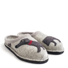 HAFLINGER FLAIR DACKEL CHAUSSONS EN FEUTRE DE LAINE GRIS AVEC CHIEN