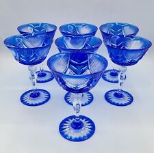 Service sept coupes à champagne cristal d’Arques bleu outremer taillé Menuet