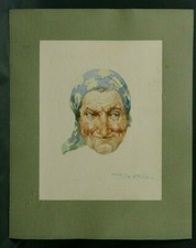 Aquarelle originale Vittini Giulio Montbéliard étude de portrait 