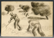 Dessin étude de Fenaison Jules Emile Zingg 1936