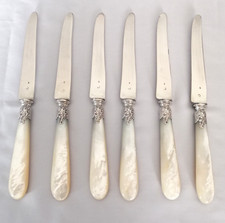 6 couteaux à fruit ou dessert lame argent massif minerve manche en nacre A