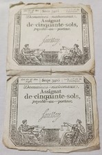 LOT 2 BILLETS ASSIGNATS  ( FAUSSAY) de  CINQUANTE SOLS  PAYABLE AU PORTEUR  3405