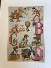 Lithographie Couleur Alphabet (ABCD) Début 20eme