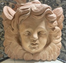 Tête d Ange Angelot Stuc Patine Terre Cuite Décoration Église Sculpture Ancien